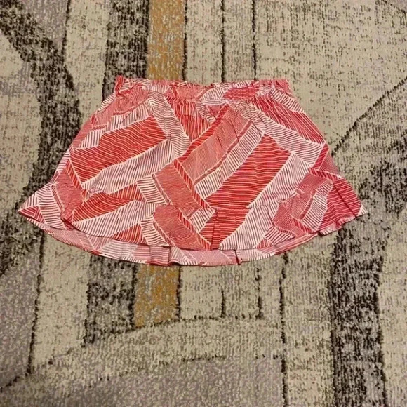 Anthropologie Mauve Geometric Abstract Tropical Red & White Ruffled Skirt - Picture 5 of 6